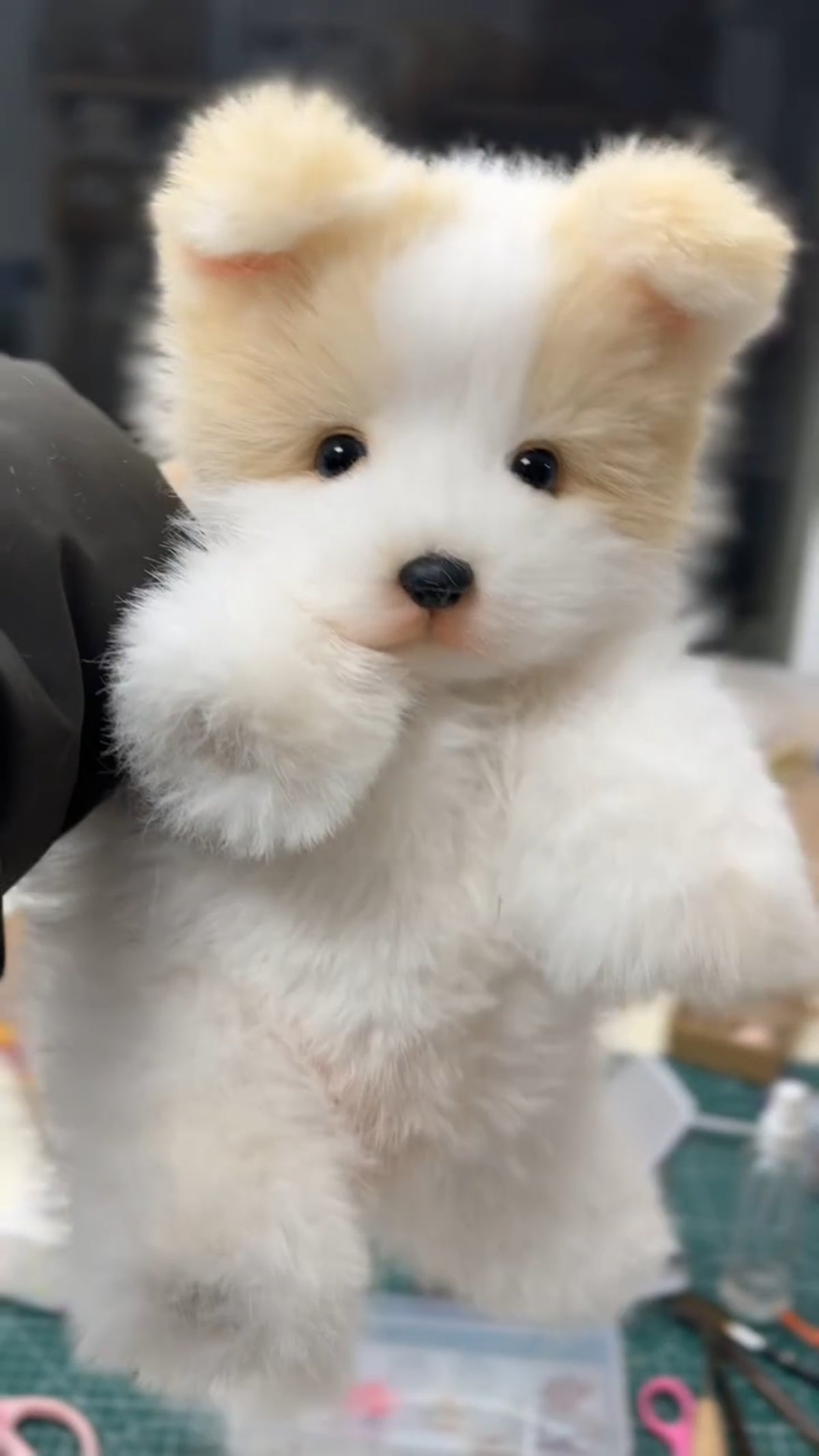 Handcrafted realistic yellow puppy plush